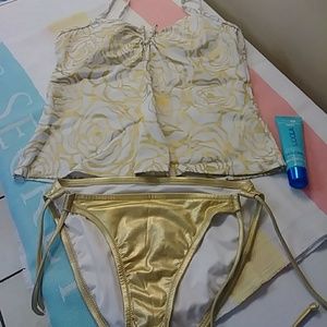 Newport News Tankini with gold bottoms. Size 14